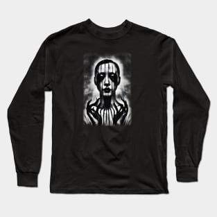 Japanese horror face art, black and white Long Sleeve T-Shirt